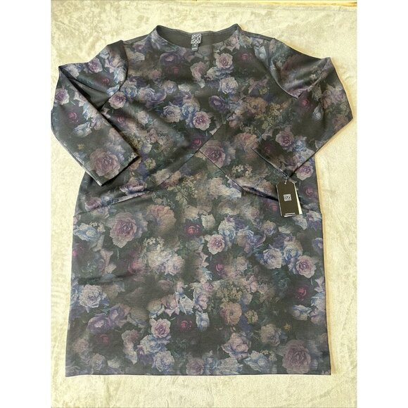 Women’s Clara Sun Woo Floral Dress Dark Purple Black 2 Pockets Plus 1X - Picture 1 of 16